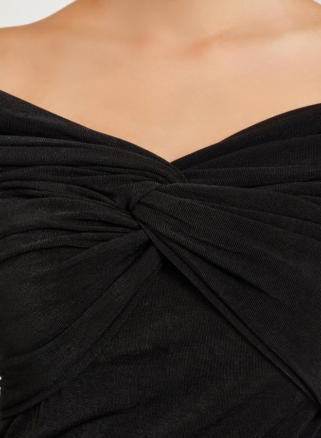 ستايلي بلوزة محبوكة مكشوفة الكتفين بتصميم ملتوي - Image 3